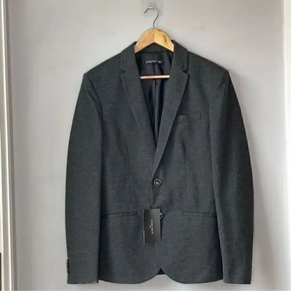 NWT Zara Man 2 Button Charcoal Gray Blazer Jacket Size Medium
